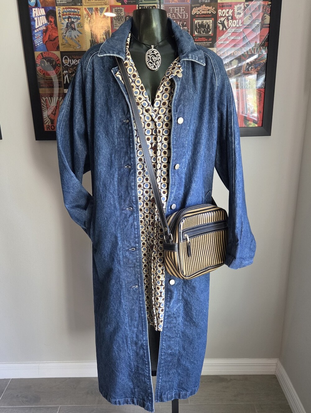 Vintage Women's Sundance Cottagecore Prarie Blue Denim Jean Trench Coat Large